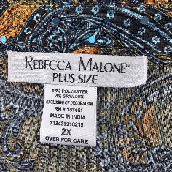 Rebecca Malone Blouse Women 2X Plus Geo Print Button Up Glitter Feminine - Picture 5 of 13